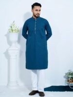 Exclusive Pure Slub Cotton Panjabi for Men - Nile Blue