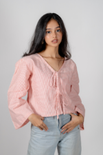 Red & White Striped Cotton Crop Palma Top - Image 3