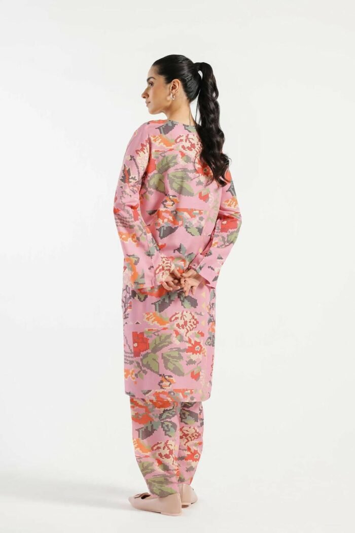 Ethnic Pixel Printed Two Piece Pink Co-ord Set - Image 3