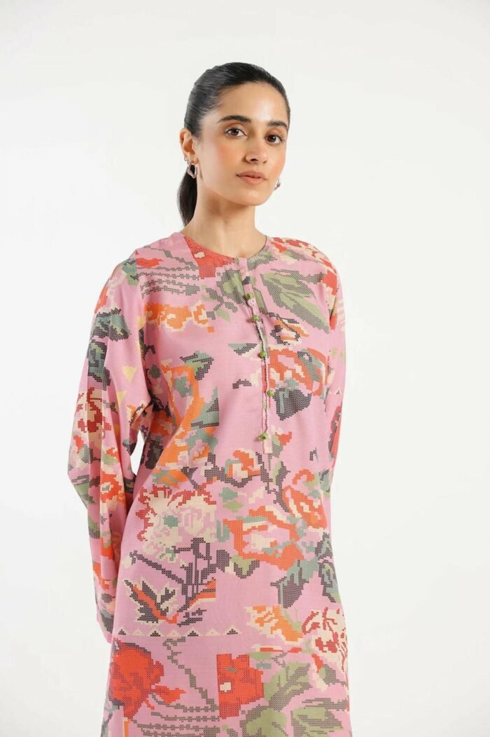 Ethnic Pixel Printed Two Piece Pink Co-ord Set - Image 2