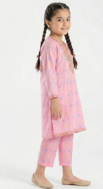 Ethnic Orchid Pink Embroidered Jacquard Fabric Kameez - Image 3