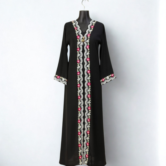 Black Koti Borka – Geometric Floral Embroidery - Image 2