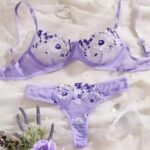Floral Embroidery Premium Bra & Panty Set - Purple (China)