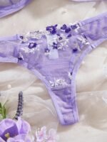 Floral Embroidery Premium Bra & Panty Set - Purple (China) - Image 3