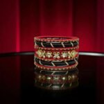 Handmade Kundan Stone Work Silk Threads Bangles Set - Black X Red