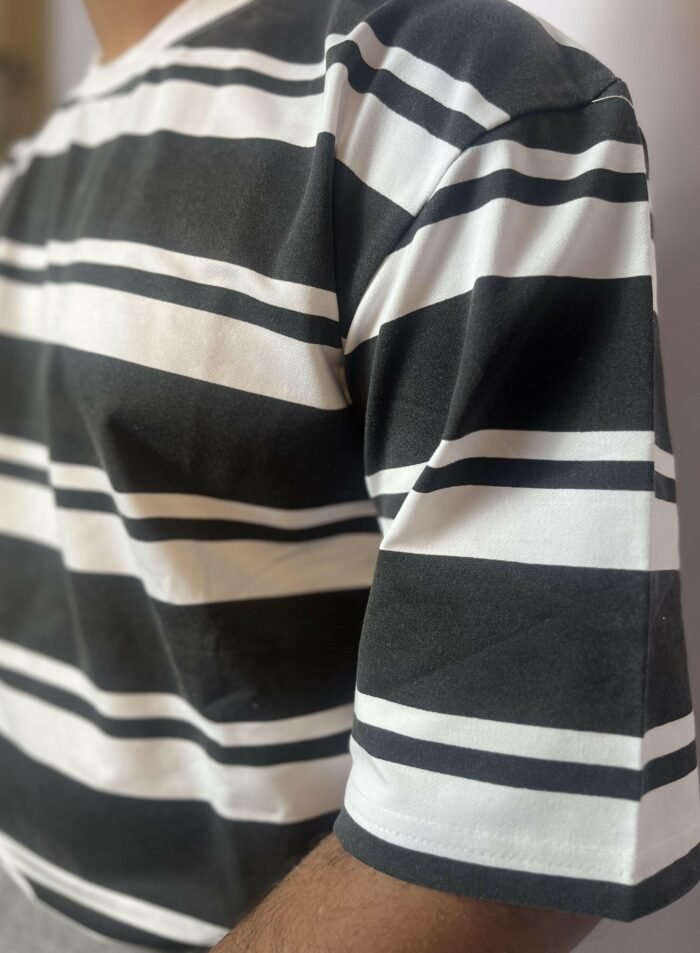 Manmode Loose Fit Striped Drop Shoulder - Gunmetal X White - Image 2