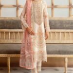 Pakistani Minhal by Ramsha Embroidered Unstitched Organza Three Piece - Off White