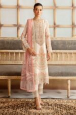 Pakistani Minhal by Ramsha Embroidered Unstitched Organza Three Piece - Off White