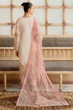 Pakistani Minhal by Ramsha Embroidered Unstitched Organza Three Piece - Off White - Image 3