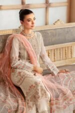 Pakistani Minhal by Ramsha Embroidered Unstitched Organza Three Piece - Off White - Image 2