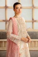 Pakistani Minhal by Ramsha Embroidered Unstitched Organza Three Piece - Off White - Image 4