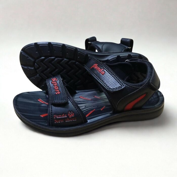 Panda PU Leather Belt Black X Red Sport Sandal for Men - Image 5