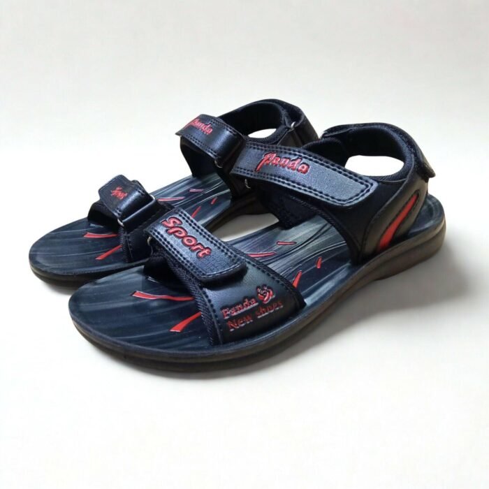 Panda PU Leather Belt Black X Red Sport Sandal for Men - Image 4