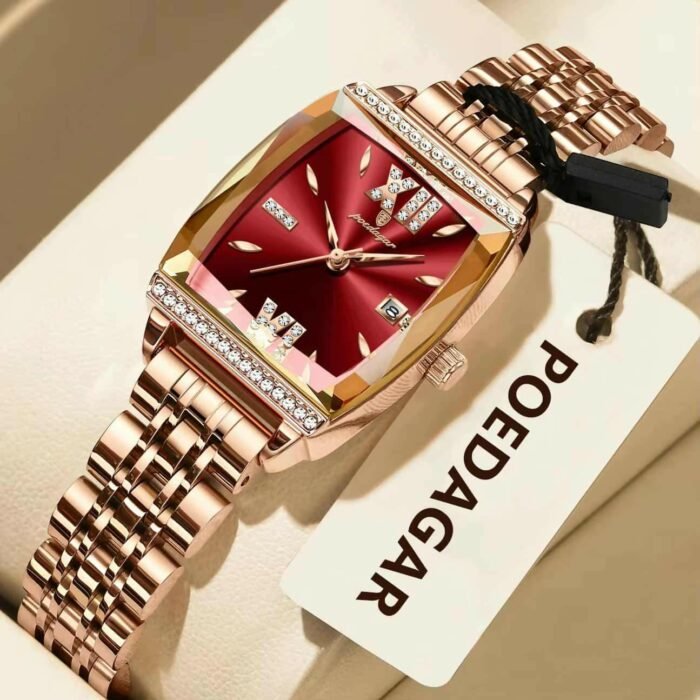 POEDAGAAR 795 Luxury Rose Gold X Red Ladies Wrist Watch - Image 2