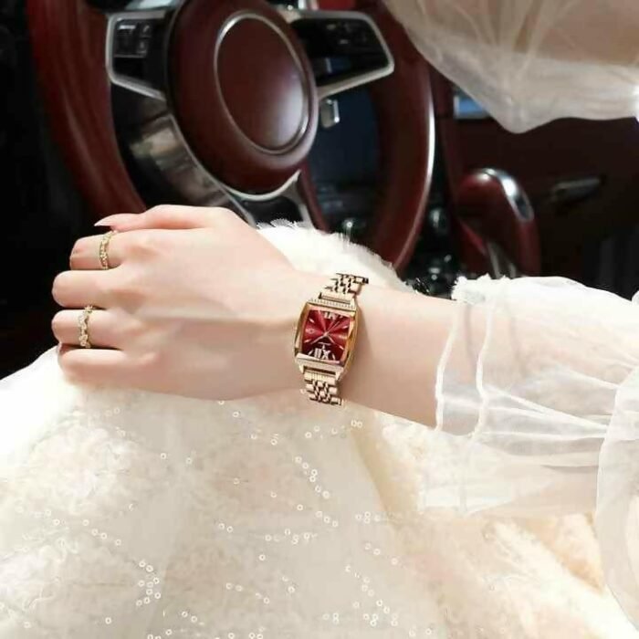 POEDAGAAR 795 Luxury Rose Gold X Red Ladies Wrist Watch - Image 3