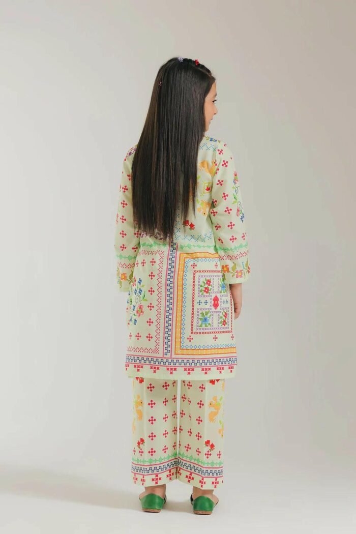 Premium Cotton Printed Two Piece Stitched Suit - Pale Green - Image 4