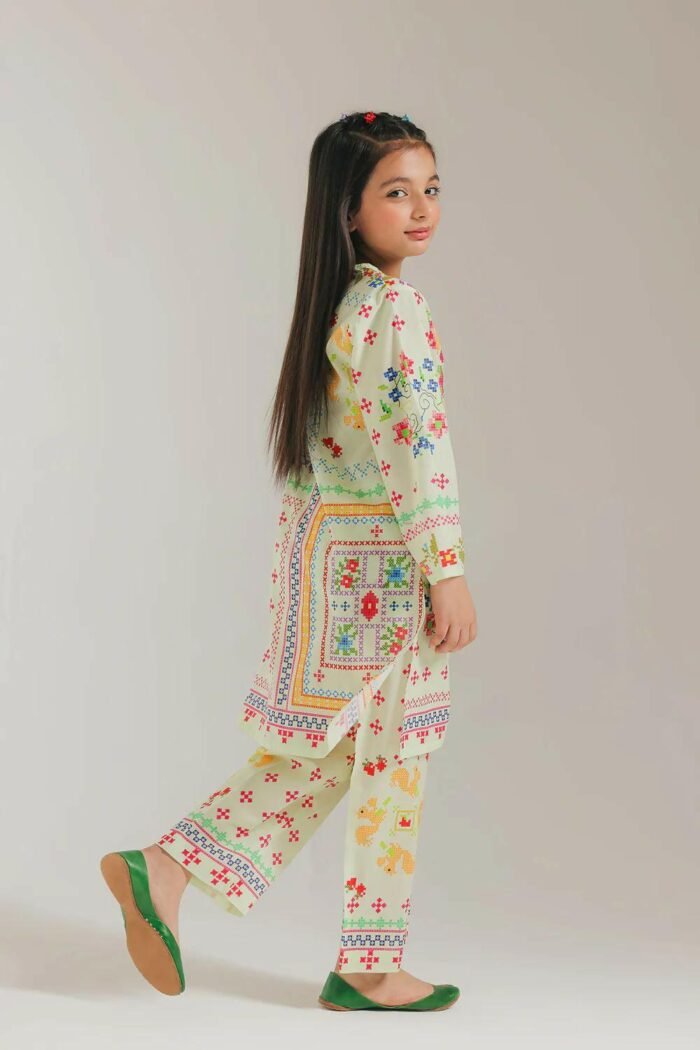 Premium Cotton Printed Two Piece Stitched Suit - Pale Green - Image 3