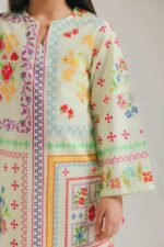 Premium Cotton Printed Two Piece Stitched Suit - Pale Green - Image 2