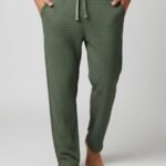 Premium Waffle Henley Elastic Waist Trouser for Men - Olive