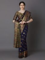 Soft Silk Screen Printed Premium Katan Sharee with Blouse - Thunder, Baltic Sea - Image 3